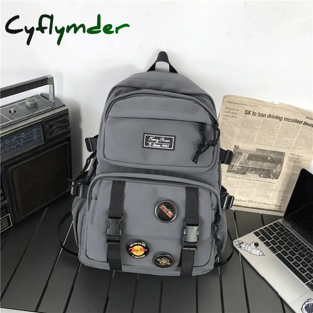 Cyflymder New Multi-Pocket Waterproof Nylon Backpack Large Capacity Solid Color Women Schoolbag Men