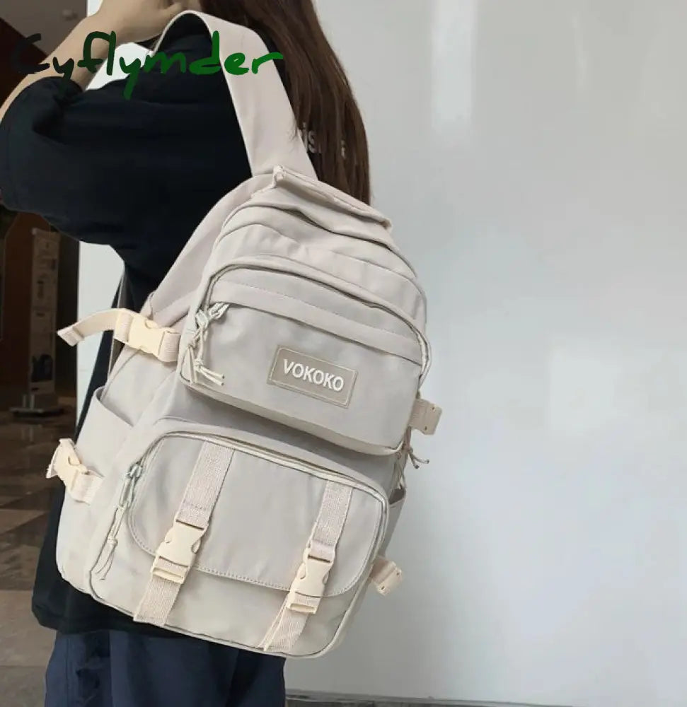 Cyflymder New Multi-Pocket Waterproof Nylon Backpack Large Capacity Solid Color Women Schoolbag Men