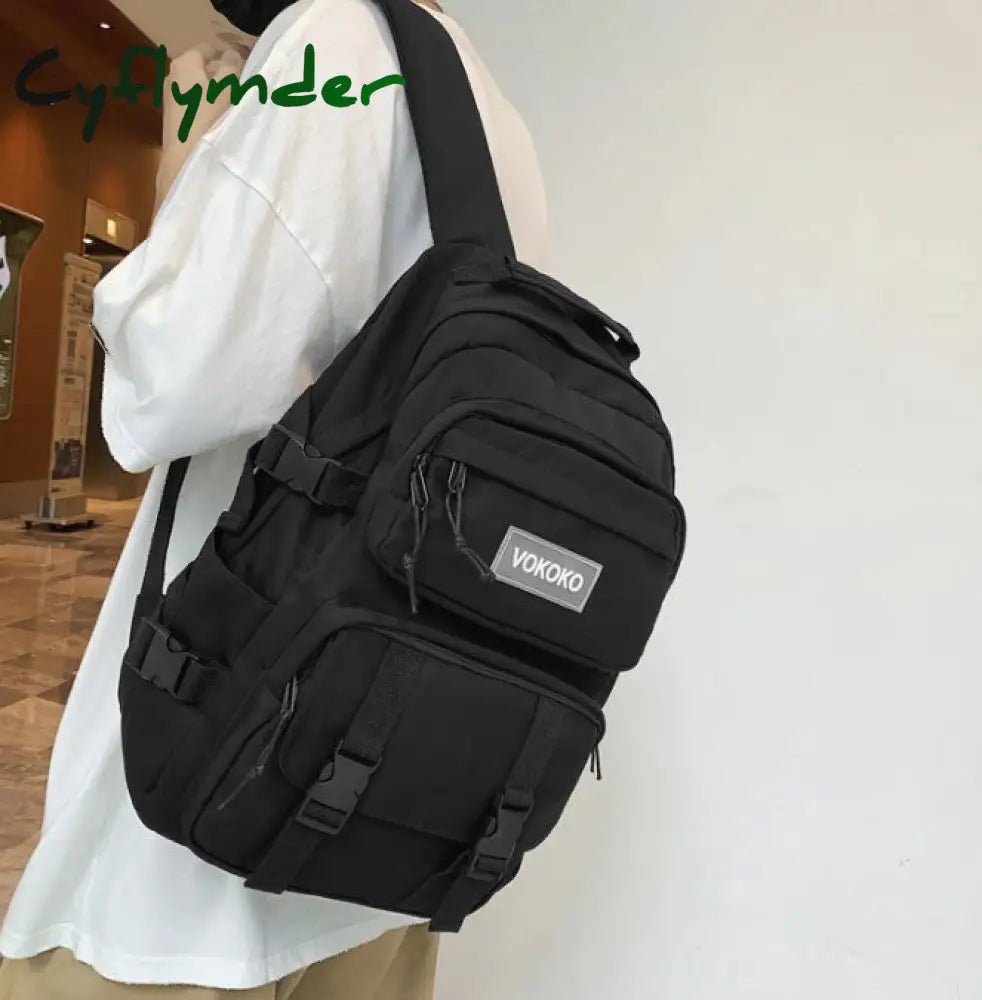 Cyflymder New Multi-Pocket Waterproof Nylon Backpack Large Capacity Solid Color Women Schoolbag Men