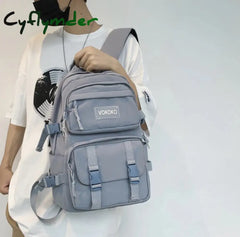 Cyflymder New Multi-Pocket Waterproof Nylon Backpack Large Capacity Solid Color Women Schoolbag Men