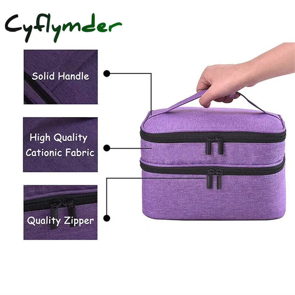 Cyflymder New Nail Polish Storage Cosmetic Bag Portable Organizer Carry Case 30 Bottles Essential