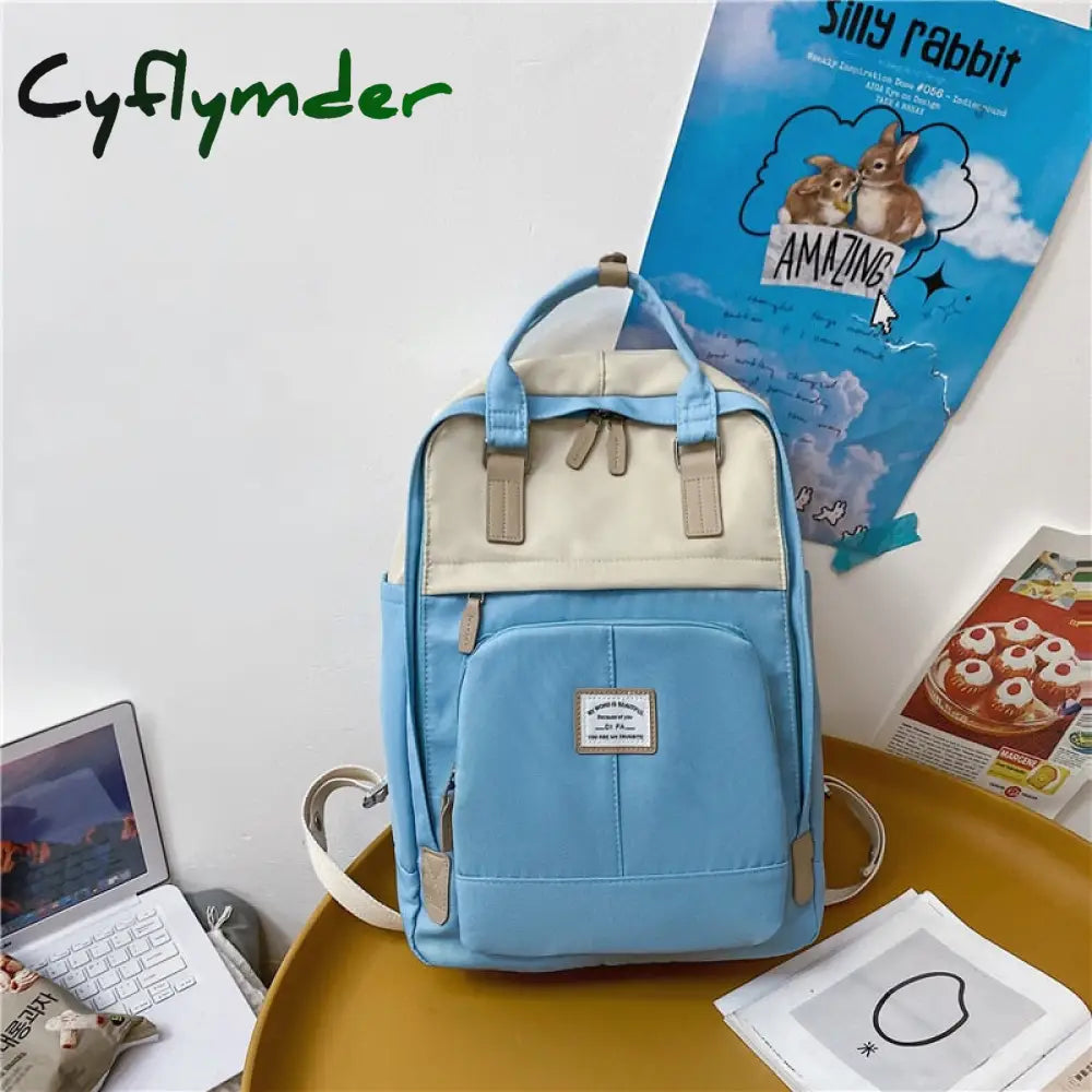 Cyflymder New Nylon Women Backpack Female Contrast Color Ring Buckle Portable Travel Bag Cute