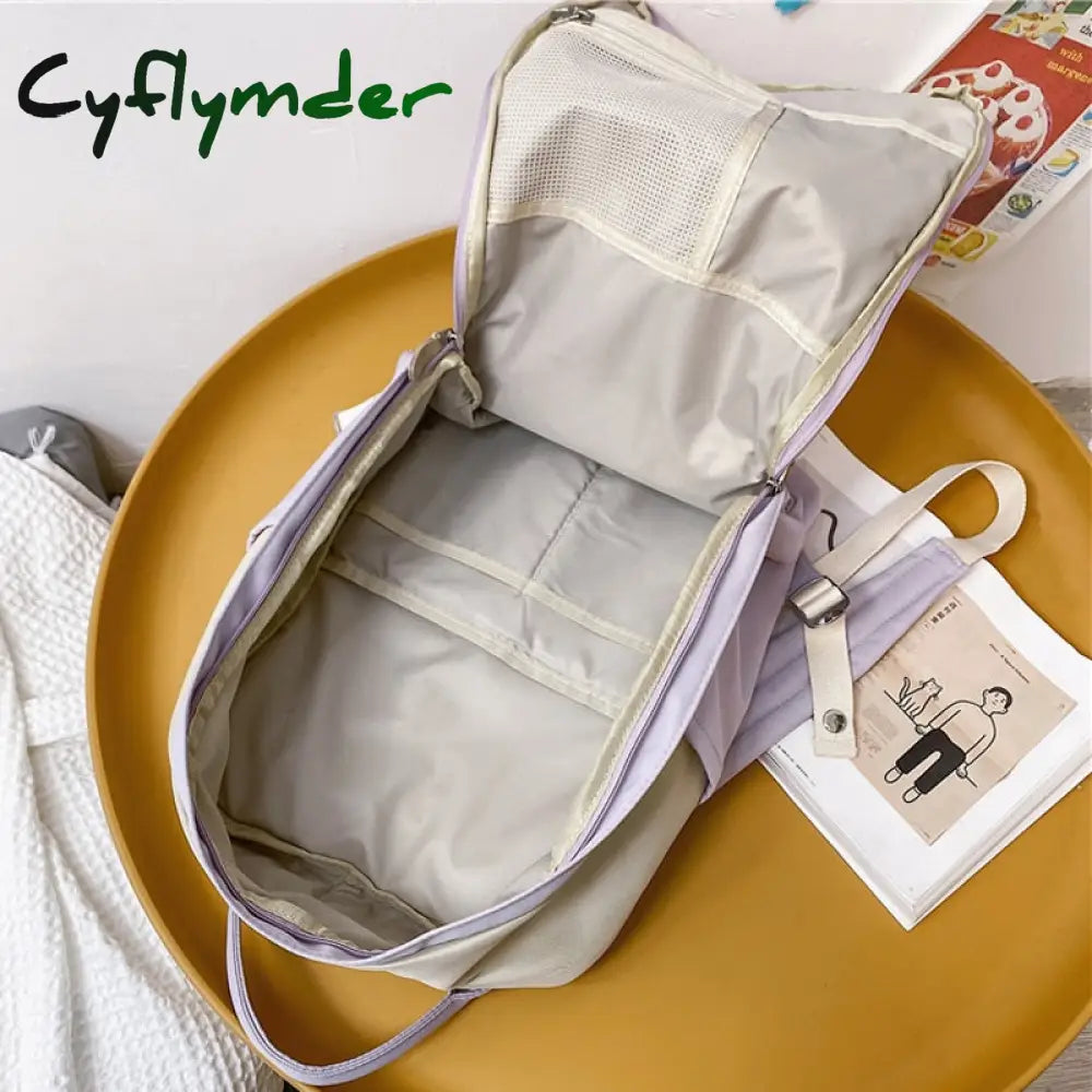Cyflymder New Nylon Women Backpack Female Contrast Color Ring Buckle Portable Travel Bag Cute