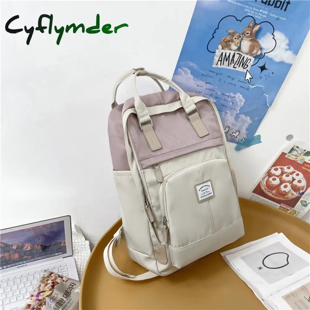 Cyflymder New Nylon Women Backpack Female Contrast Color Ring Buckle Portable Travel Bag Cute