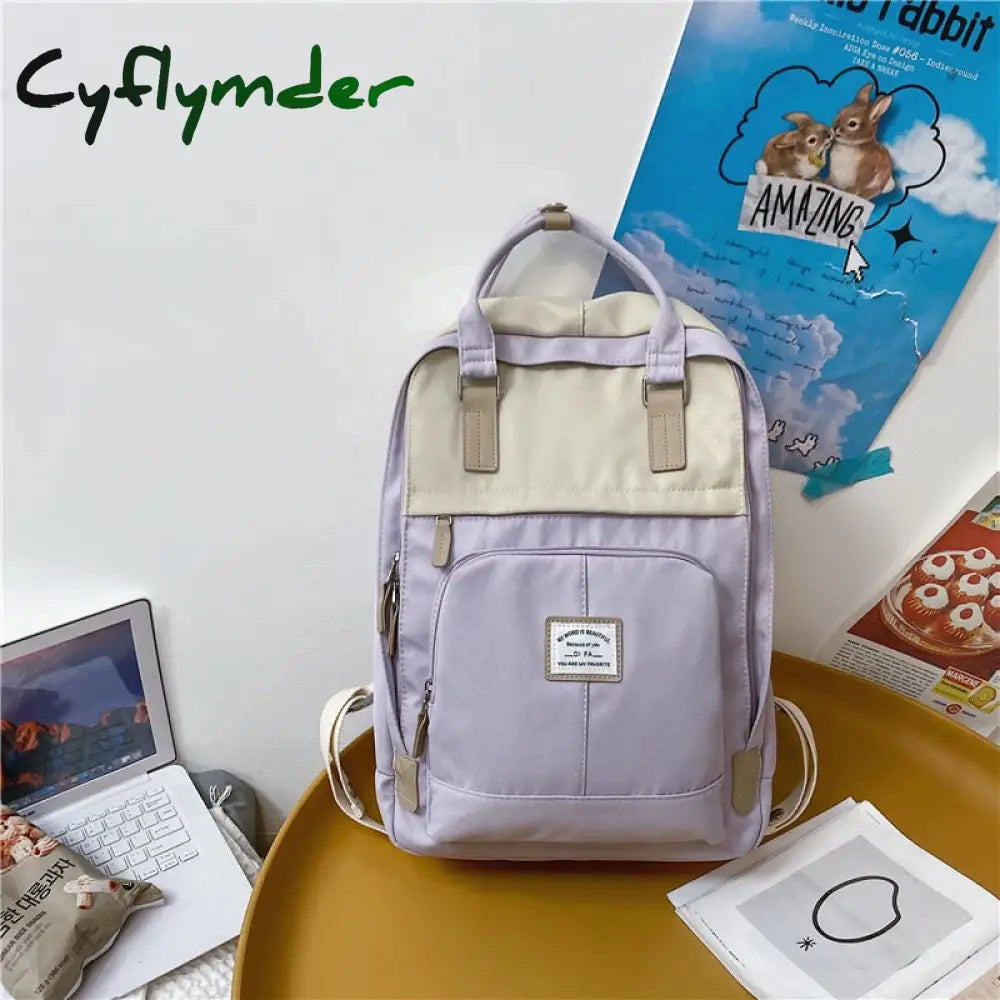 Cyflymder New Nylon Women Backpack Female Contrast Color Ring Buckle Portable Travel Bag Cute