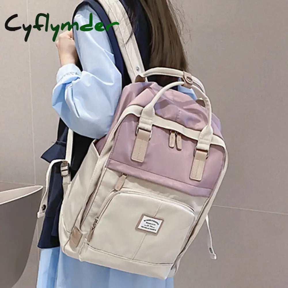 Cyflymder New Nylon Women Backpack Female Contrast Color Ring Buckle Portable Travel Bag Cute