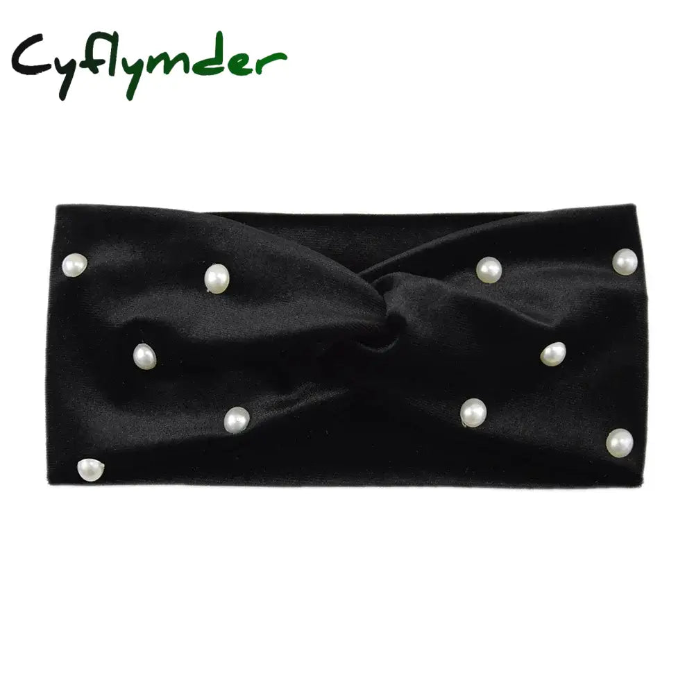 Cyflymder New Pearl Knitted Cross Headbands For Women Girls Handmade Hair Accessories Autumn Winter Headwear Ear Warmer