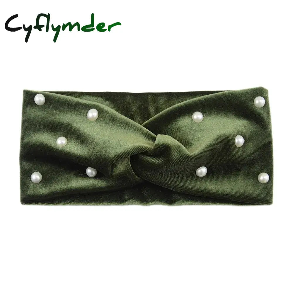 Cyflymder New Pearl Knitted Cross Headbands For Women Girls Handmade Hair Accessories Autumn Winter Headwear Ear Warmer