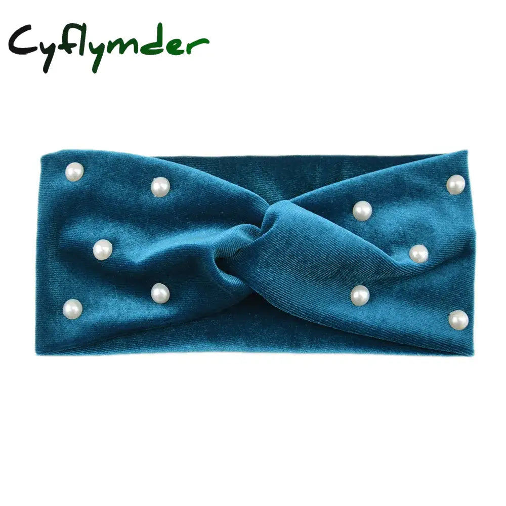 Cyflymder New Pearl Knitted Cross Headbands For Women Girls Handmade Hair Accessories Autumn Winter Headwear Ear Warmer