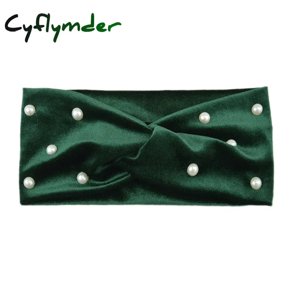 Cyflymder New Pearl Knitted Cross Headbands For Women Girls Handmade Hair Accessories Autumn Winter Headwear Ear Warmer