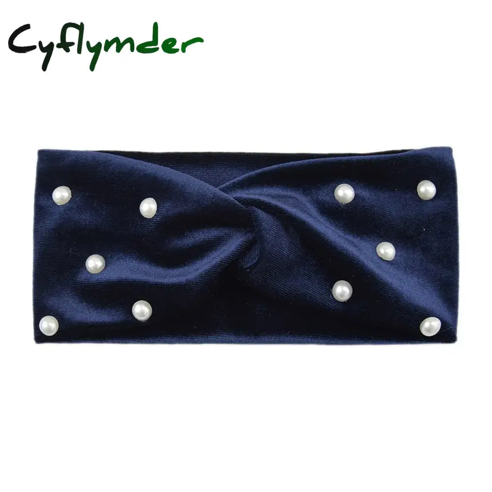 Cyflymder New Pearl Knitted Cross Headbands For Women Girls Handmade Hair Accessories Autumn Winter Headwear Ear Warmer