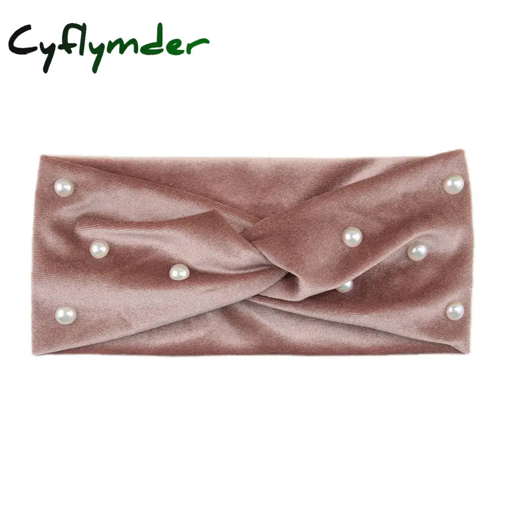 Cyflymder New Pearl Knitted Cross Headbands For Women Girls Handmade Hair Accessories Autumn Winter Headwear Ear Warmer