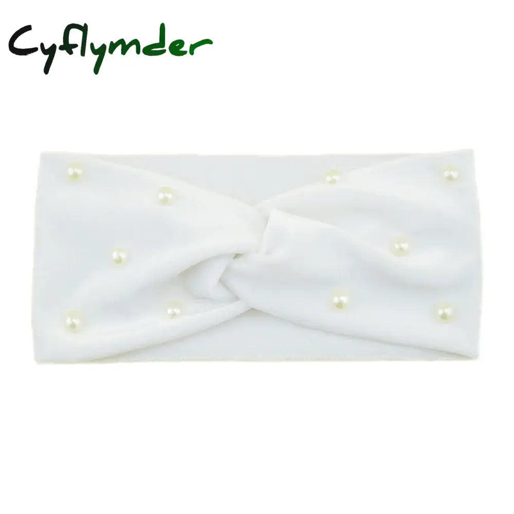 Cyflymder New Pearl Knitted Cross Headbands For Women Girls Handmade Hair Accessories Autumn Winter Headwear Ear Warmer
