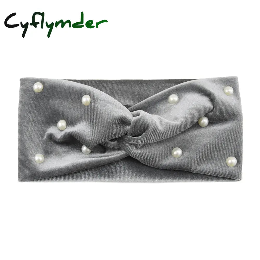 Cyflymder New Pearl Knitted Cross Headbands For Women Girls Handmade Hair Accessories Autumn Winter Headwear Ear Warmer