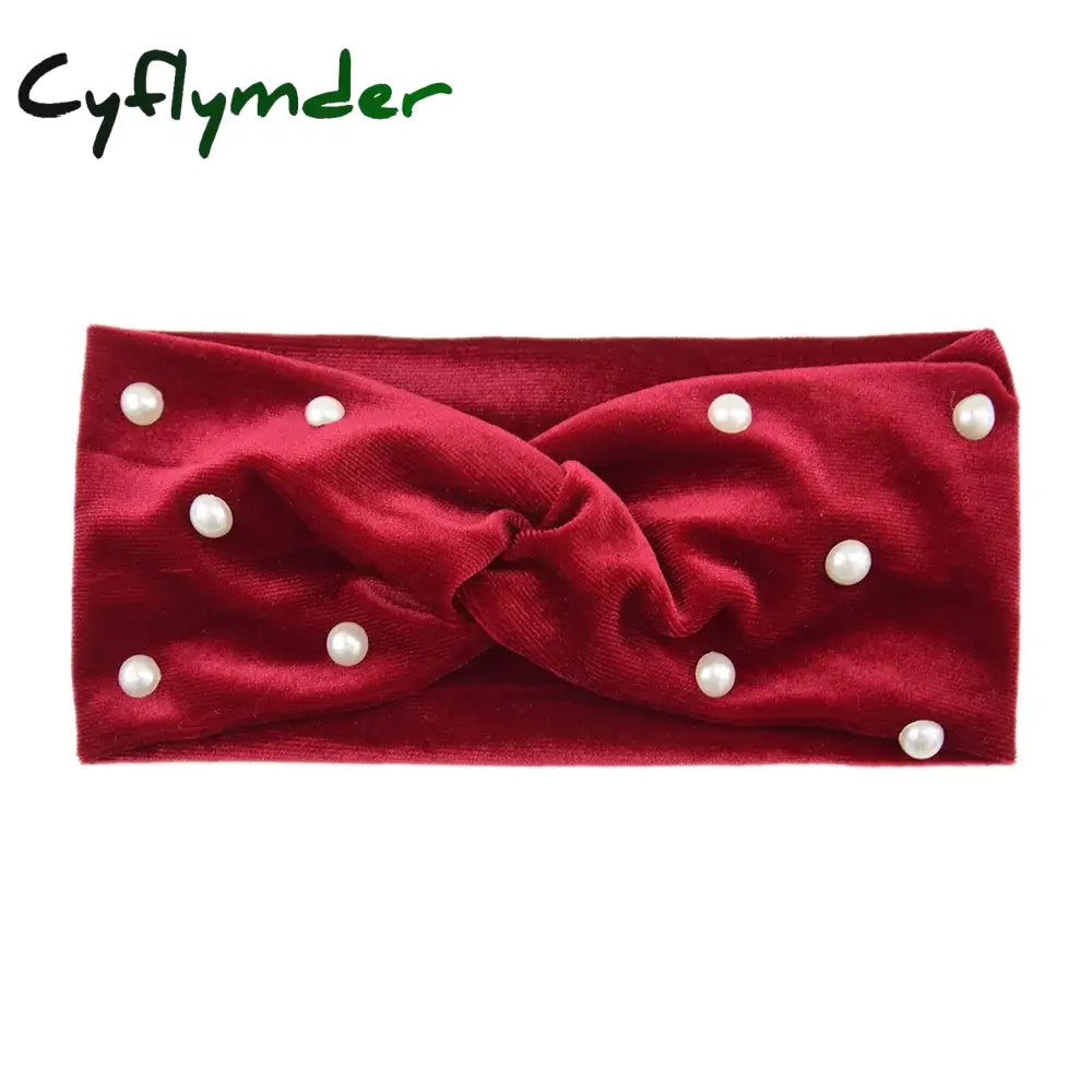 Cyflymder New Pearl Knitted Cross Headbands For Women Girls Handmade Hair Accessories Autumn Winter Headwear Ear Warmer
