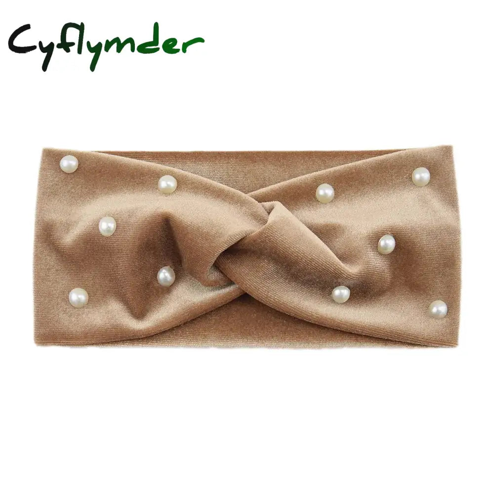 Cyflymder New Pearl Knitted Cross Headbands For Women Girls Handmade Hair Accessories Autumn Winter Headwear Ear Warmer
