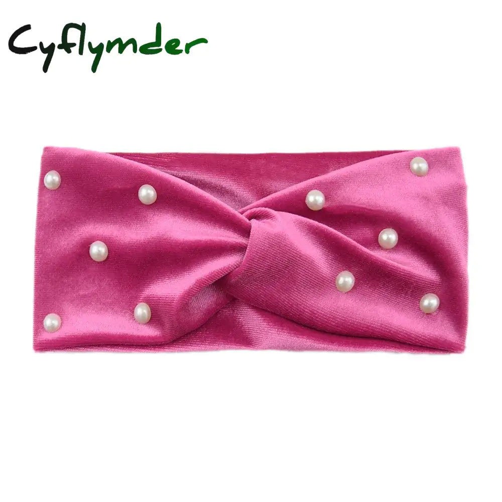 Cyflymder New Pearl Knitted Cross Headbands For Women Girls Handmade Hair Accessories Autumn Winter Headwear Ear Warmer