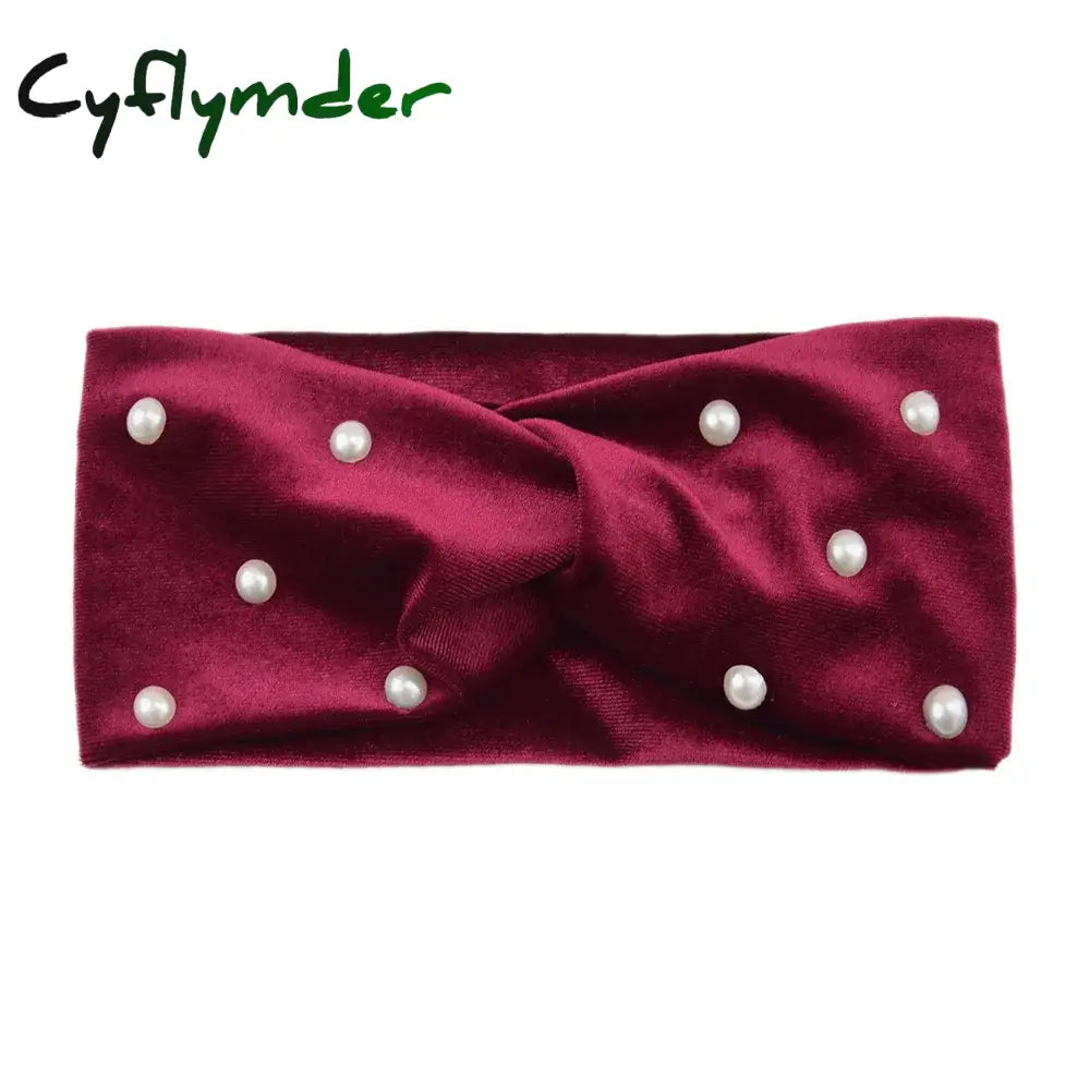 Cyflymder New Pearl Knitted Cross Headbands For Women Girls Handmade Hair Accessories Autumn Winter Headwear Ear Warmer