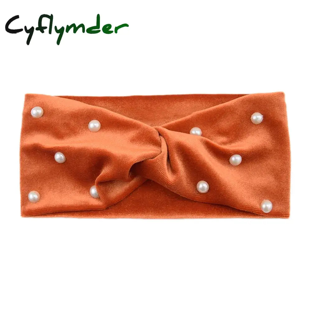 Cyflymder New Pearl Knitted Cross Headbands For Women Girls Handmade Hair Accessories Autumn Winter Headwear Ear Warmer