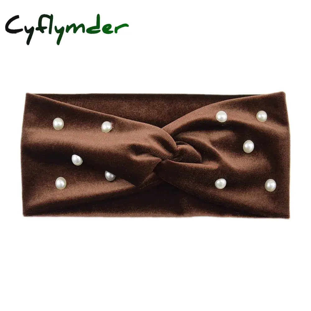 Cyflymder New Pearl Knitted Cross Headbands For Women Girls Handmade Hair Accessories Autumn Winter Headwear Ear Warmer