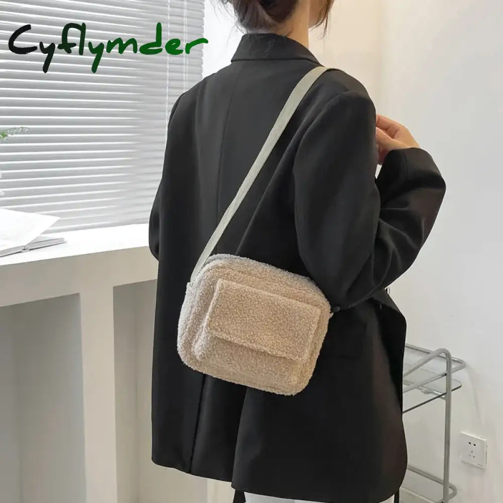 Cyflymder New Plush Fabric Women’s Shoulder Crossbody Bag Small Fashion Lambs Wool Fluffy Fur