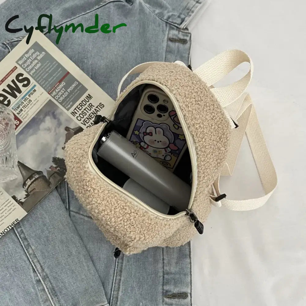 Cyflymder New Plush Fabric Women’s Shoulder Crossbody Bag Small Fashion Lambs Wool Fluffy Fur