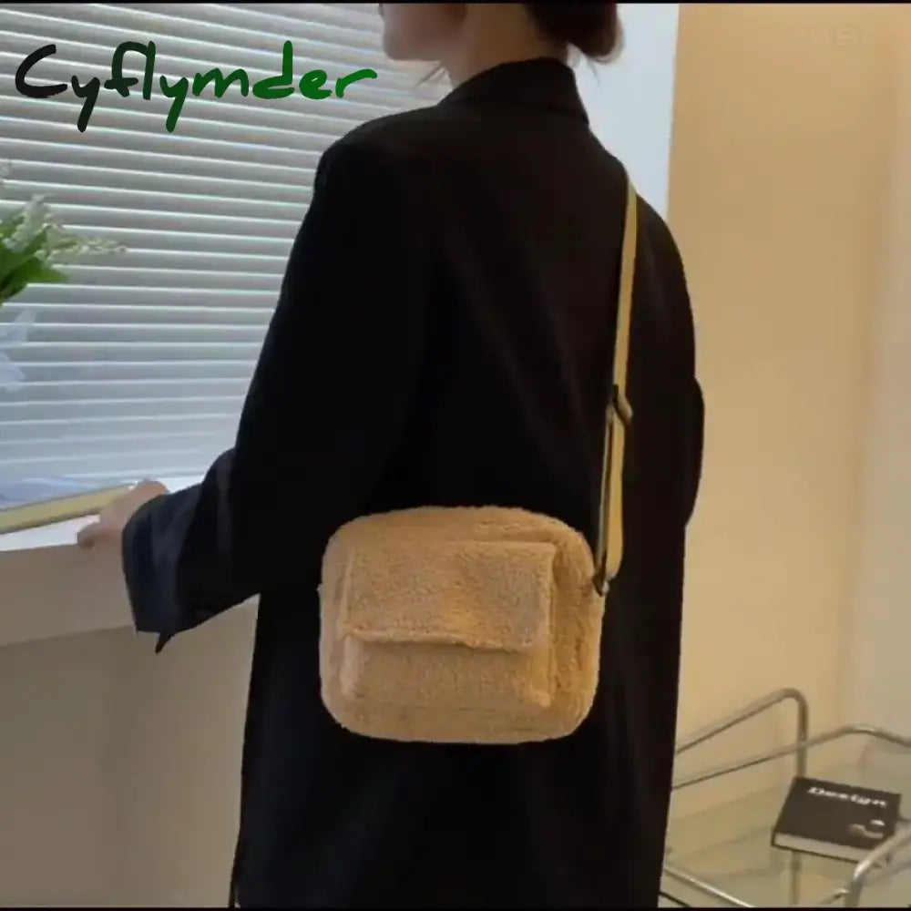 Cyflymder New Plush Fabric Women’s Shoulder Crossbody Bag Small Fashion Lambs Wool Fluffy Fur