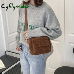 Cyflymder New Plush Fabric Women’s Shoulder Crossbody Bag Small Fashion Lambs Wool Fluffy Fur