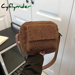 Cyflymder New Plush Fabric Women’s Shoulder Crossbody Bag Small Fashion Lambs Wool Fluffy Fur