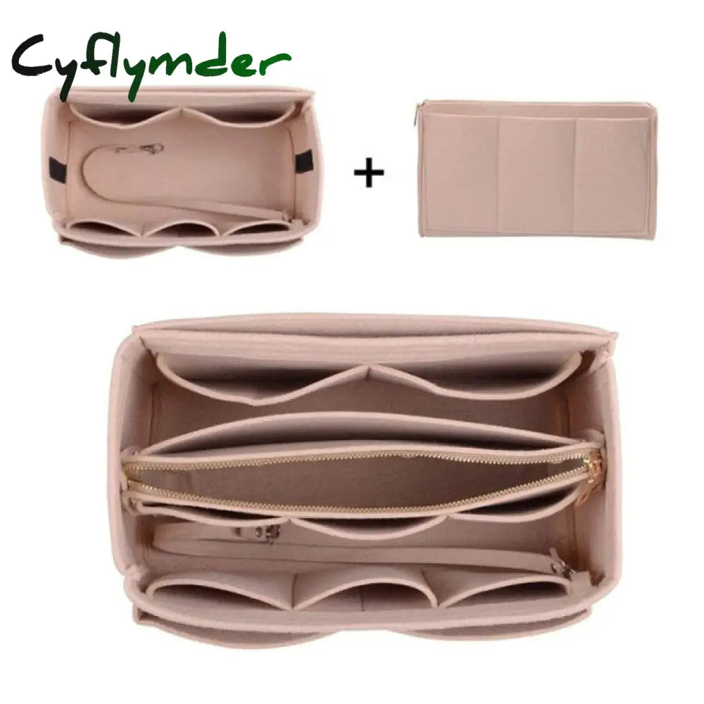 Cyflymder New Popular Women’s Makeup Organizer Felt Cloth Insert Bag Multi-Functional Travel