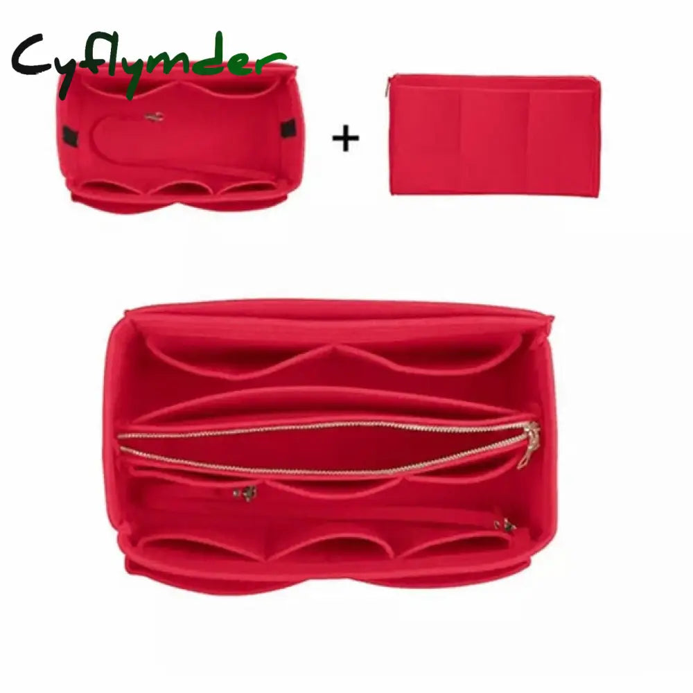 Cyflymder New Popular Women’s Makeup Organizer Felt Cloth Insert Bag Multi-Functional Travel