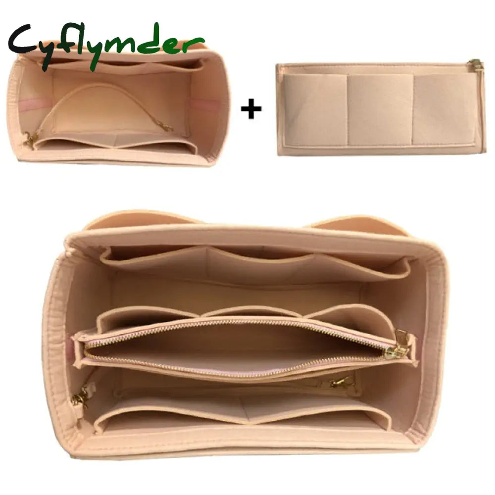 Cyflymder New Popular Women’s Makeup Organizer Felt Cloth Insert Bag Multi-Functional Travel