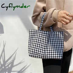 Cyflymder New Portable Lunch Bag Japanese Plaid Cotton Picnic Food Women Simple Small Tote Korean