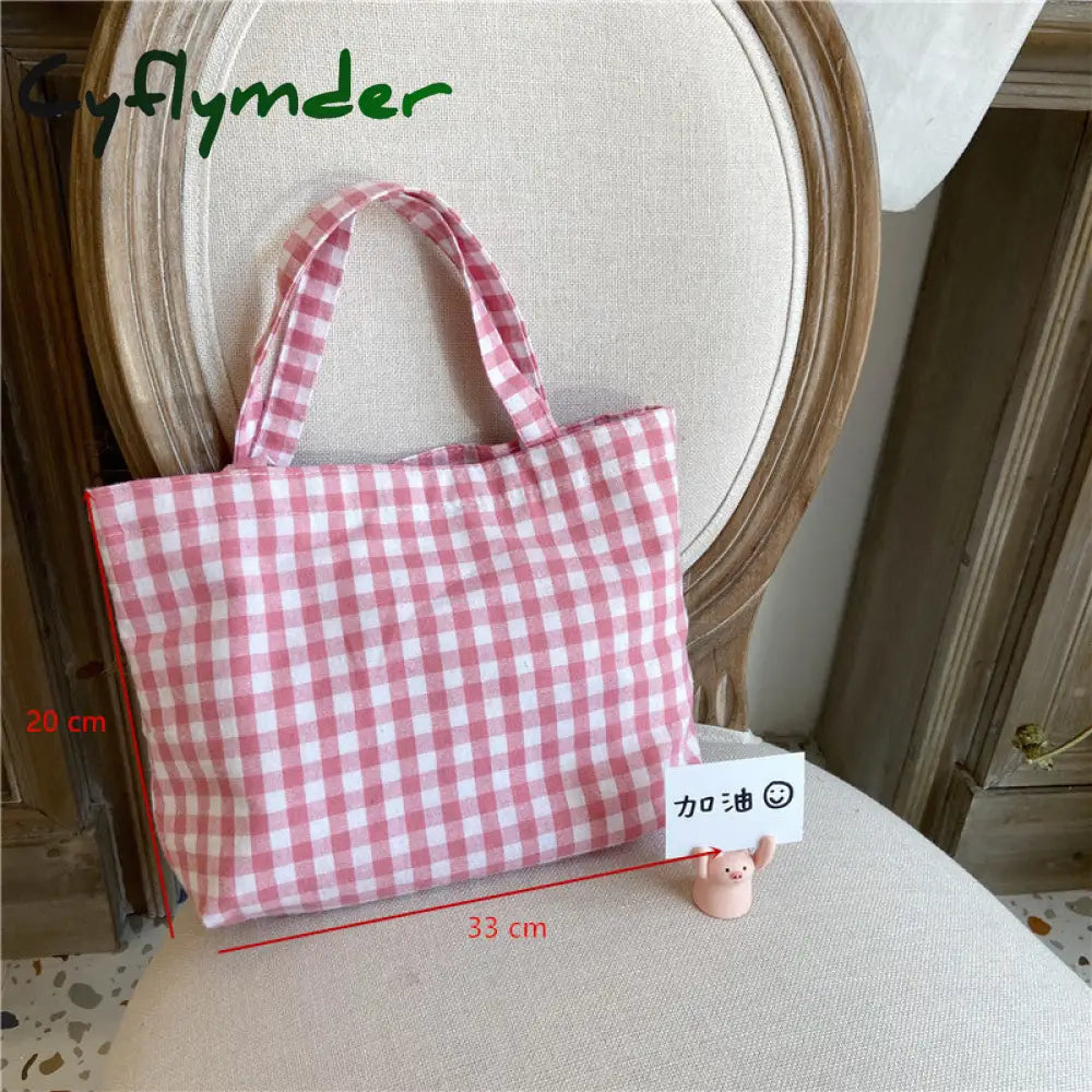 Cyflymder New Portable Lunch Bag Japanese Plaid Cotton Picnic Food Women Simple Small Tote Korean