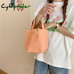 Cyflymder New Portable Lunch Bag Solid Color Canvas Picnic Food Women Simple Small Tote Cosmetic