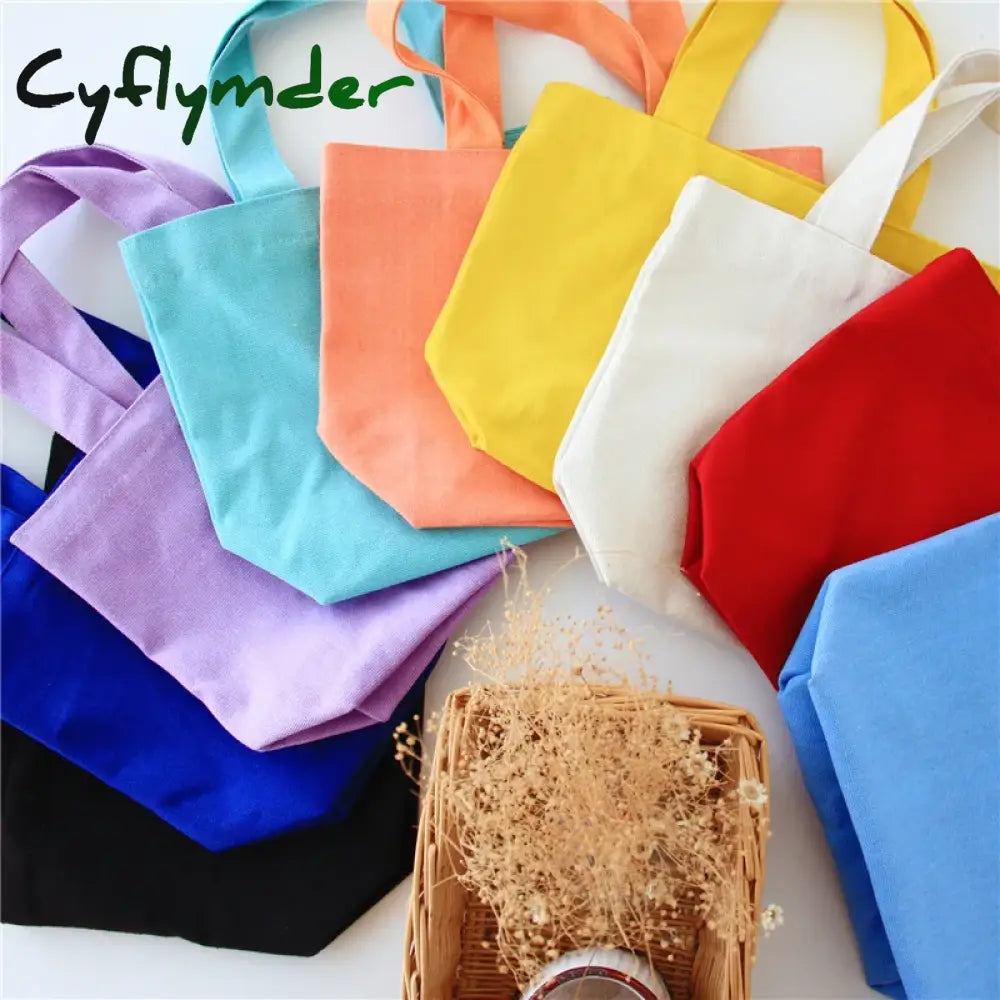 Cyflymder New Portable Lunch Bag Solid Color Canvas Picnic Food Women Simple Small Tote Cosmetic