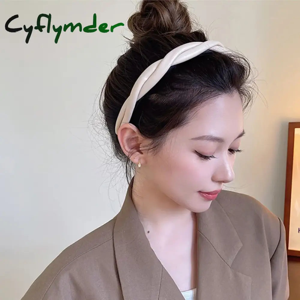 Cyflymder New Pu Leather Braided Headband Coffee Beige Black Twisted Hairband Women Girls Simple