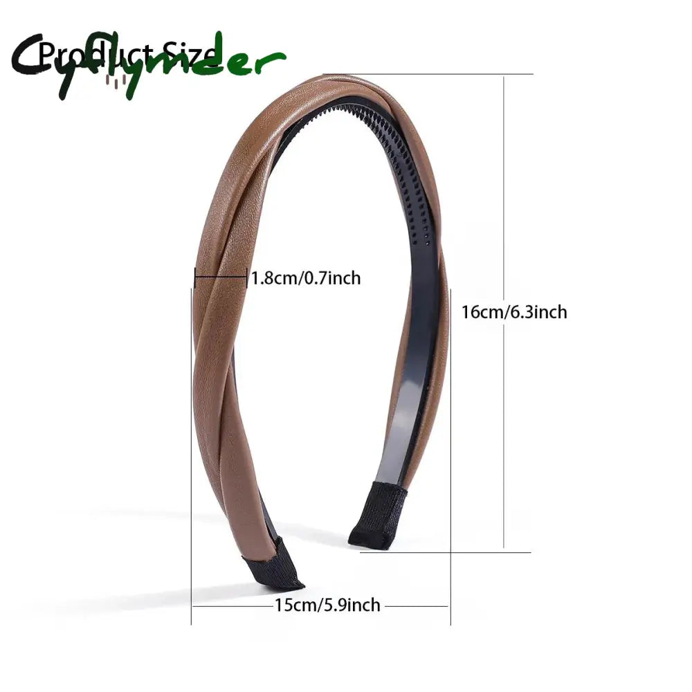 Cyflymder New Pu Leather Braided Headband Coffee Beige Black Twisted Hairband Women Girls Simple