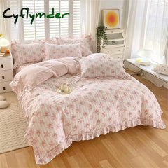 Cyflymder New Ruffles 100% Cotton Duvet Cover Set or Single Duvet Covers Floral Princess Style All Cotton Quilt Cover