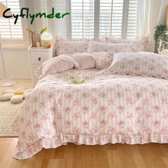 Cyflymder New Ruffles 100% Cotton Duvet Cover Set or Single Duvet Covers Floral Princess Style All Cotton Quilt Cover