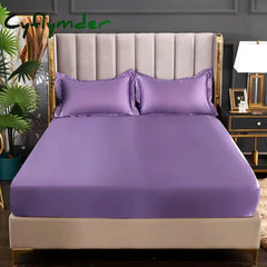 Cyflymder New Satin Fitted Sheet European Style Rayon Mattress Cover Elastic Band Bed Sheet King 140x200 160x200 No