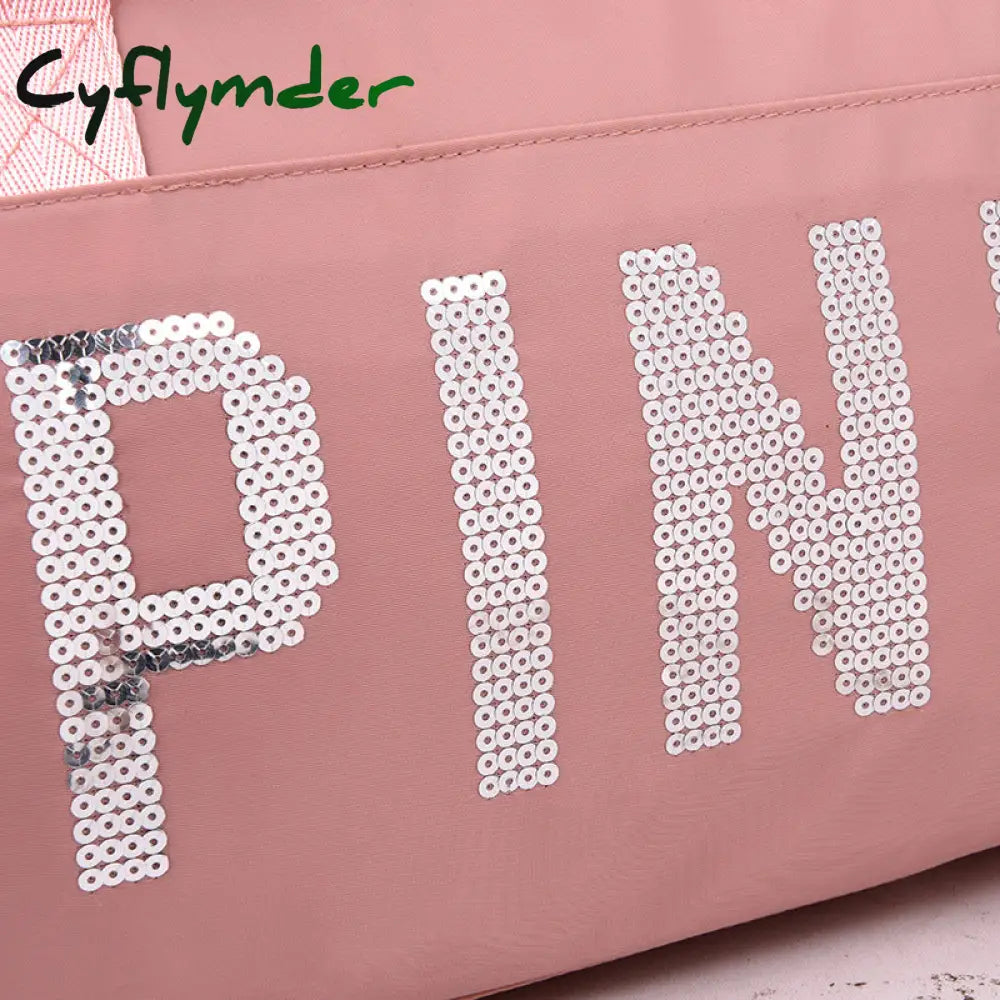 Cyflymder New Sequins Pink Gym Bag Women Shoe Compartment Waterproof Sport Bags For Fitness