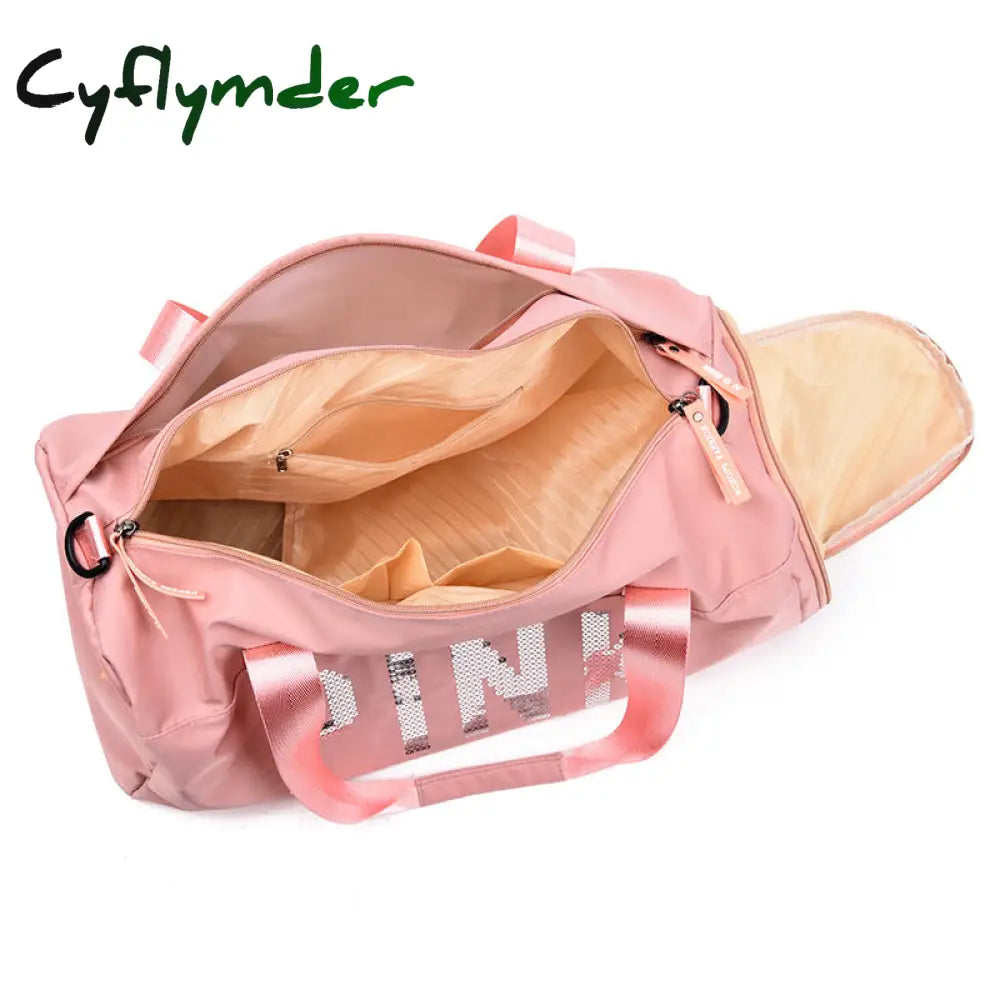 Cyflymder New Sequins Pink Gym Bag Women Shoe Compartment Waterproof Sport Bags For Fitness