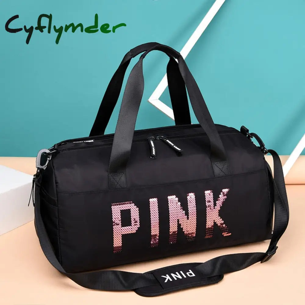 Cyflymder New Sequins Pink Gym Bag Women Shoe Compartment Waterproof Sport Bags For Fitness