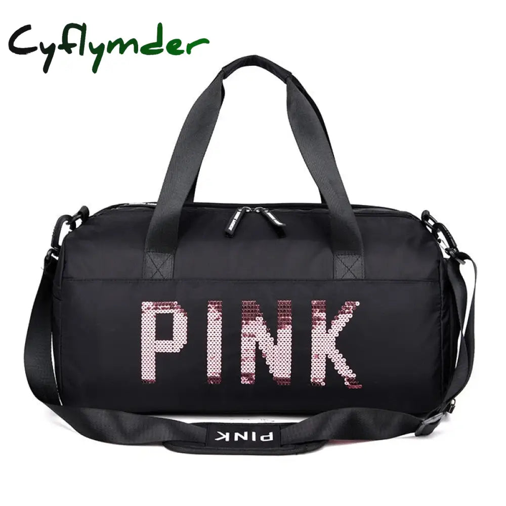 Cyflymder New Sequins Pink Gym Bag Women Shoe Compartment Waterproof Sport Bags For Fitness