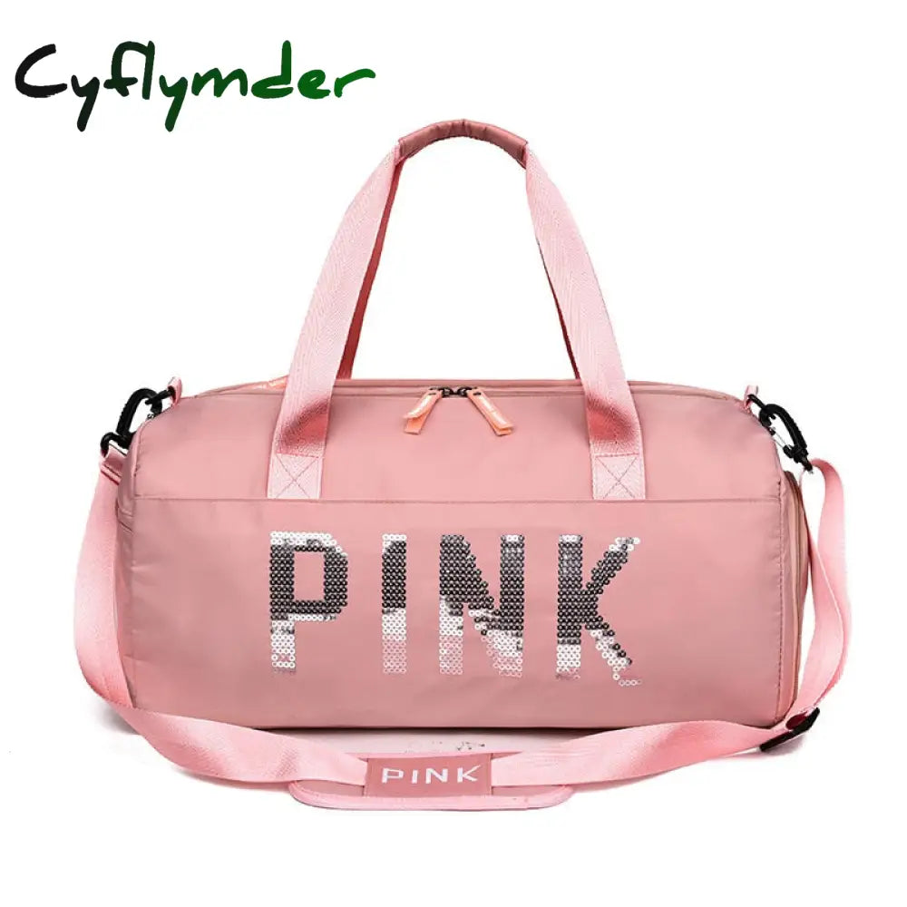 Cyflymder New Sequins Pink Gym Bag Women Shoe Compartment Waterproof Sport Bags For Fitness