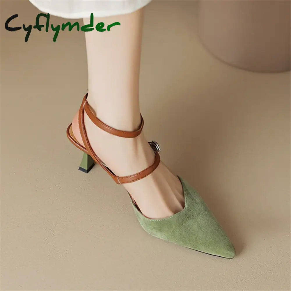 Cyflymder New Sheep Suede Summer Sandals Pointed Toe Shoes For Women Handmade Zapatos De Mujer