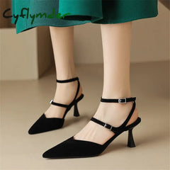 Cyflymder New Sheep Suede Summer Sandals Pointed Toe Shoes For Women Handmade Zapatos De Mujer