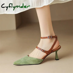 Cyflymder New Sheep Suede Summer Sandals Pointed Toe Shoes For Women Handmade Zapatos De Mujer