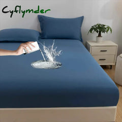 Cyflymder New Skin Friendly Waterproof Bed Hat Solid Color Single Bed Cover Fitted Sheet with Elastic 160x200 200x220